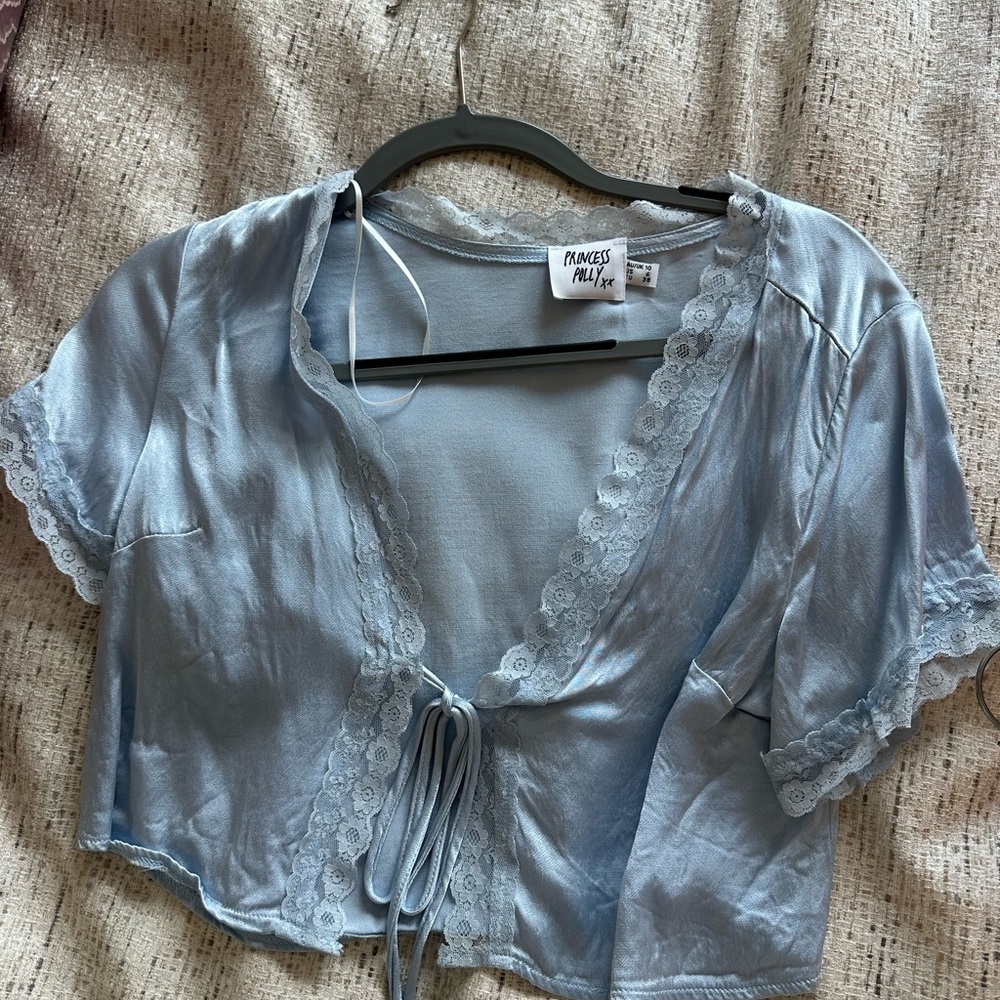 Princess Polly Light Blue Lace Detail Top